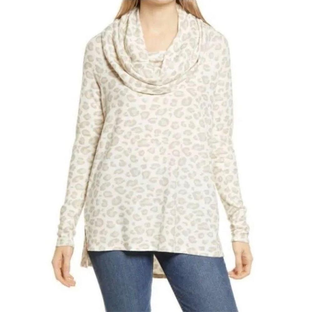 Gibson Look Women’s Pullover Oatmeal Animal Print Convertible Tunic‎ Size: XXS
